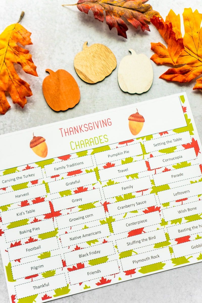 Thanksgiving charades orddiagram