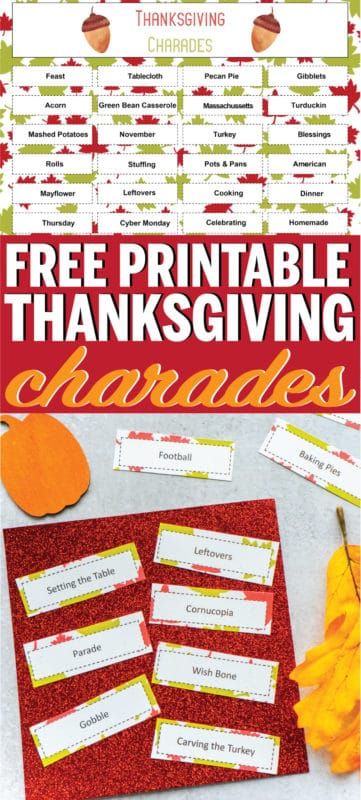 ¡Toneladas de charadas de Acción de Gracias para imprimir gratis! ¡Perfecto para niños o adultos y uno de los mejores juegos de Acción de Gracias!