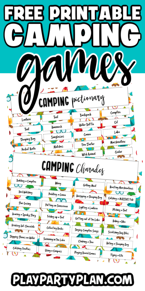 Παίξτε κάμπινγκ charades ή pictionary για να προσθέσετε ένα στοιχείο διασκέδασης σε μια κατασκήνωση ή ένα πάρτι με θέμα το camp! Χρησιμοποιήστε τις δωρεάν εκτυπώσιμες λέξεις με θέμα το στρατόπεδο για να παίξετε αυτά τα διασκεδαστικά παιχνίδια με όλη την οικογένεια!