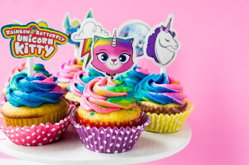 Rainbow butterfly unicorn kitty cupcakes