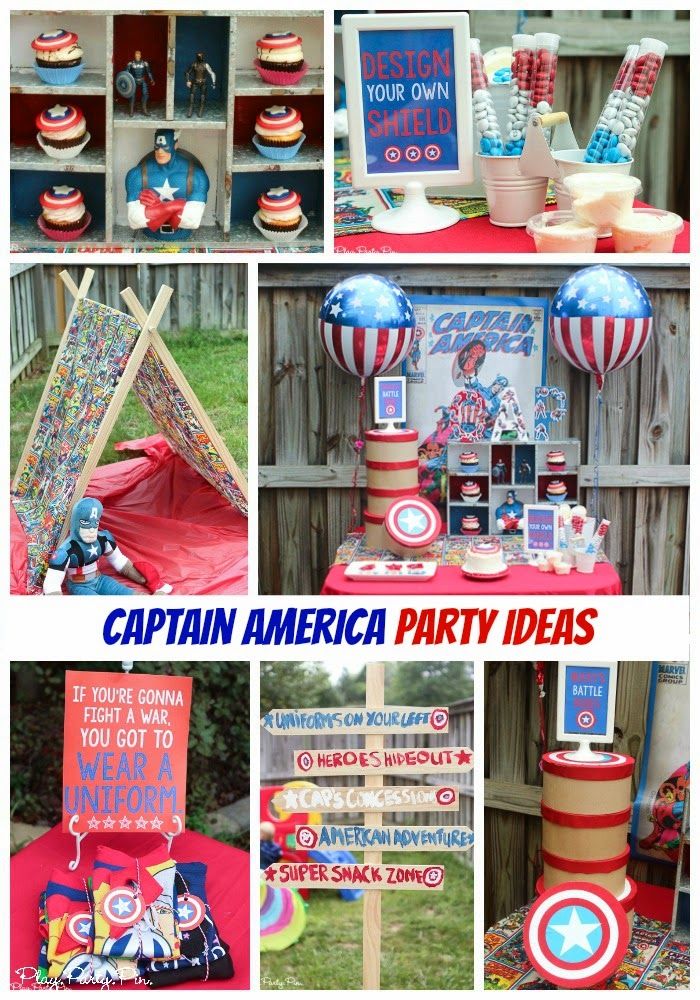 Zdarma tisknutelné party party Captain America z playpartyplan.com