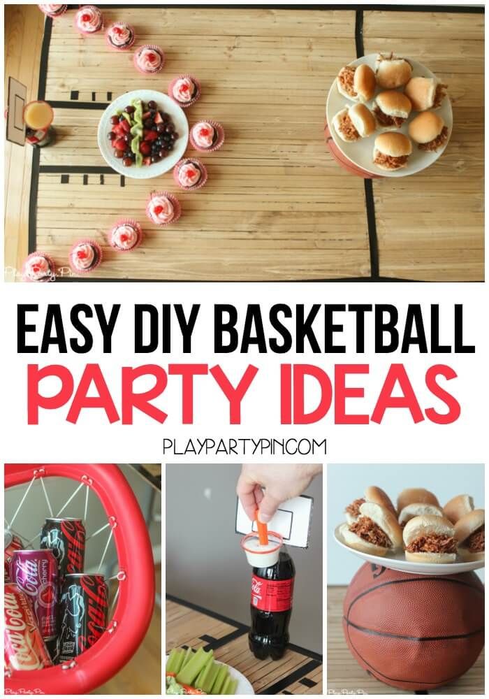 Quatre senzilles idees de festa de bàsquet de bricolatge que inclouen una pista de bàsquet de taula de bricolatge, cèrcols d’ampolles de refresc i molt més.