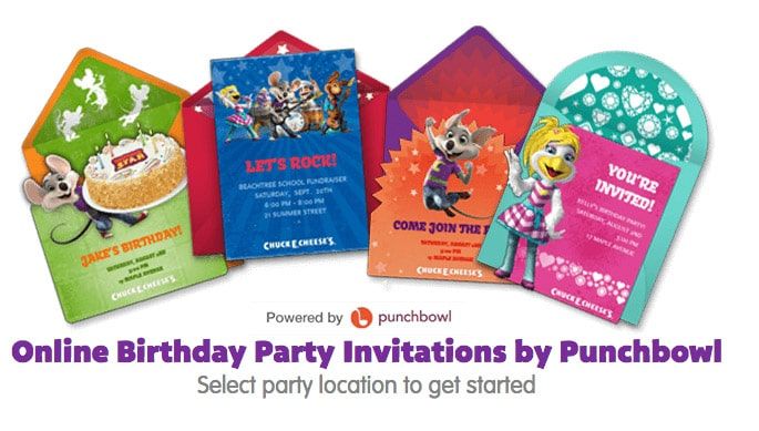 Invitaciones de cumpleaños de Chuck E Cheese que puedes enviar online