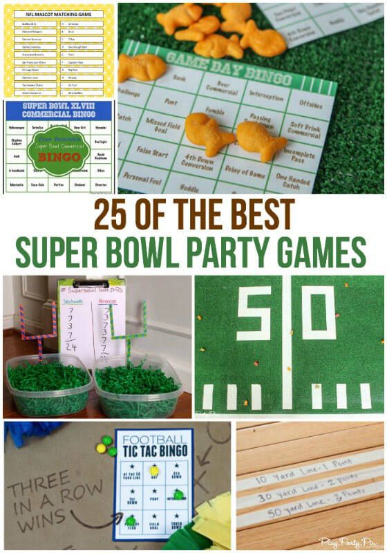 25 geriausi „Super Bowl“ vakarėlių žaidimai nuo spausdinamų bingo kortų iki žaidimų, kurie paskatina jūsų svečius judėti.