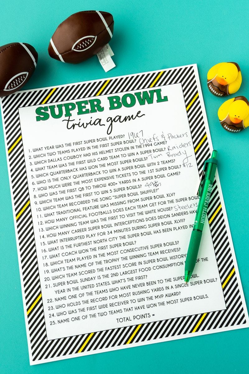 Jeu-questionnaire imprimé du Super Bowl