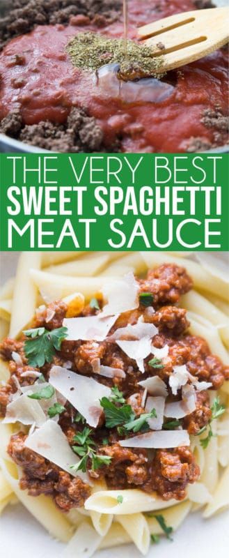 Sos spageti buatan sendiri yang mudah, manis, sedap dan sangat sedap! Ia mudah dibuat dari awal dan salah satu sos Itali sihat terbaik yang pernah saya cuba!