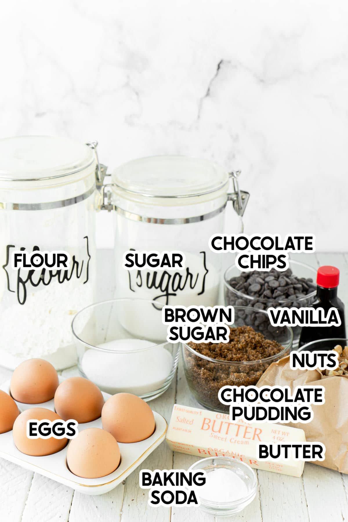 ingredientes para galletas de pudín con chispas de chocolate
