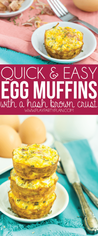 Αυτά τα muffins αυγών με μια κρούστα hashbrown είναι το τέλειο πρωινό! Απλώς γεμίστε τα με μπέικον ή λουκάνικο, ψήστε και βάλτε στον καταψύκτη και ξαναζεσταίνετε κατά τη διάρκεια της εβδομάδας. Τόσο εύκολο! Θέλετε να δημιουργήσετε μια έκδοση χαμηλών υδατανθράκων που να λειτουργεί για το Keto ή το Whole 30; Απλώς αφαιρέστε το καστανόχρυσο κρούστα!