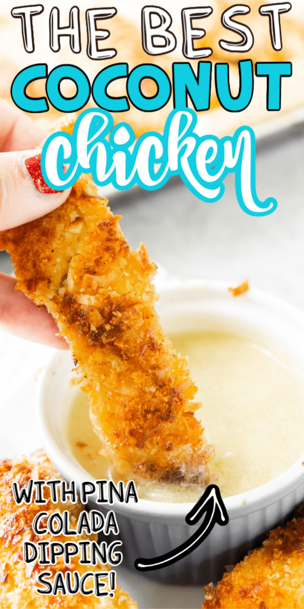 Πιάτο κοτόπουλο καρύδας με κείμενο για το Pinterest