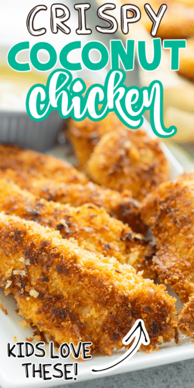 Plato de pollo al coco con texto para Pinterest