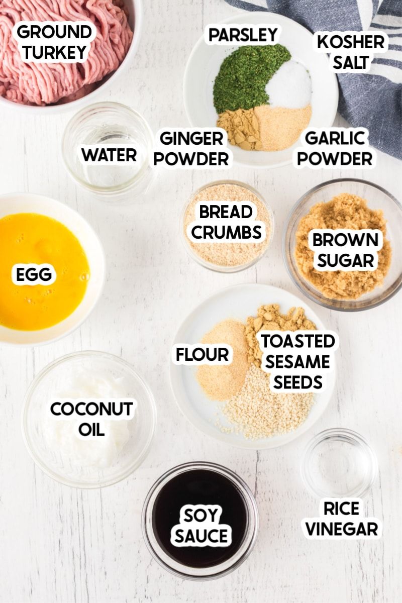 Ingredientes para albóndigas de pavo al horno con etiquetas