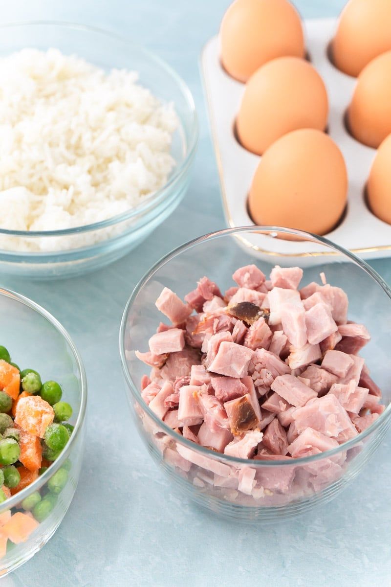 Ingrediënten voor het beste recept voor gebakken rijst met ham