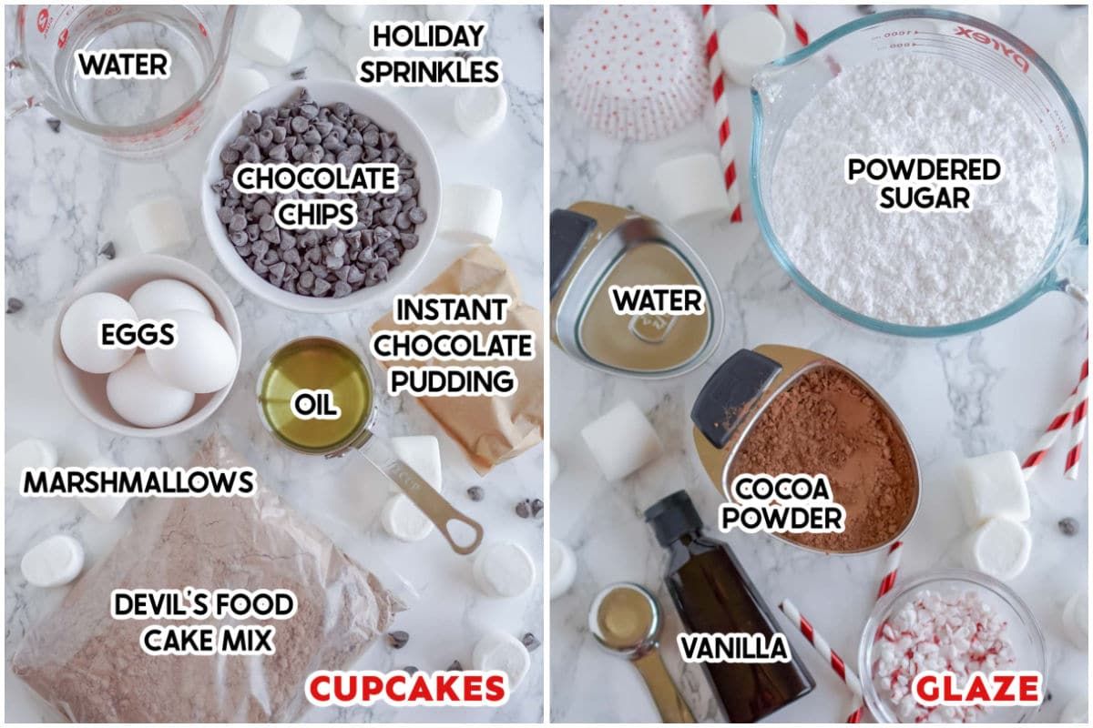 Ingredientes necessários para fazer cupcakes de chocolate quente