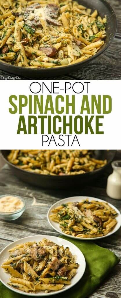 ¡Esta receta fácil de pasta de espinacas y alcachofas en una olla se ve deliciosa y deliciosa! ¡Definitivamente uno para agregar a mi lista de recetas fáciles de pasta!