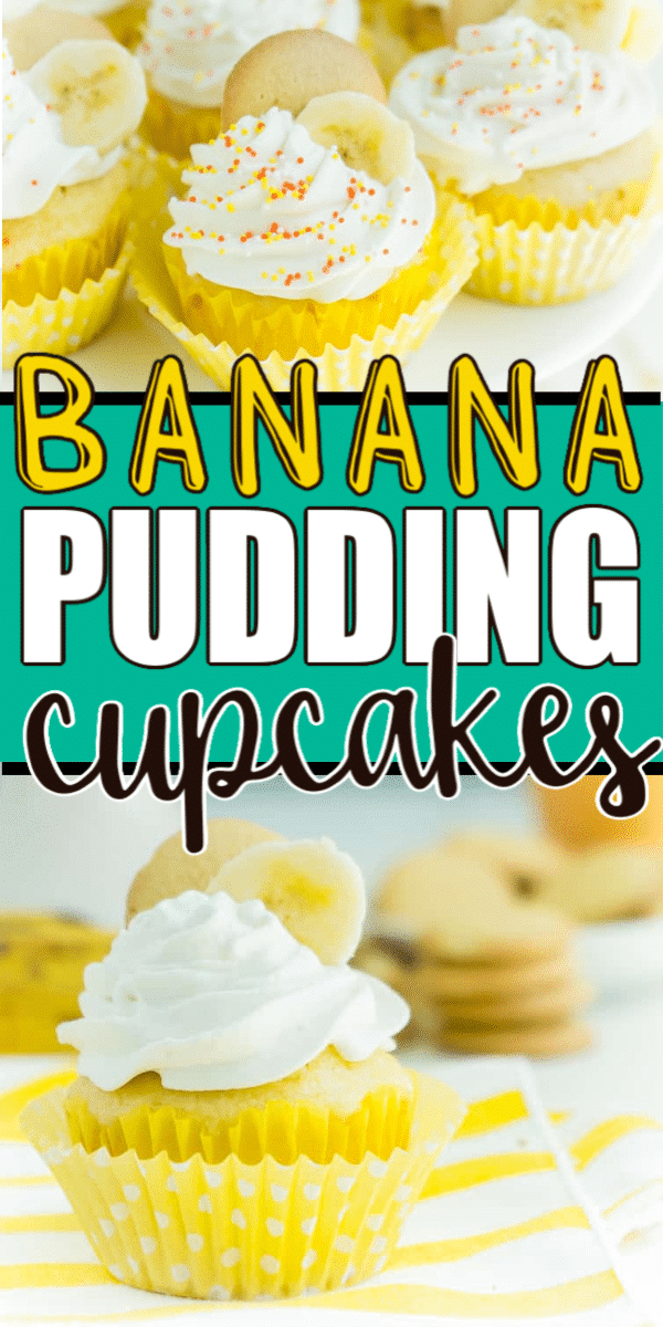 Foto kek cawan puding pisang dengan teks untuk Pinterest