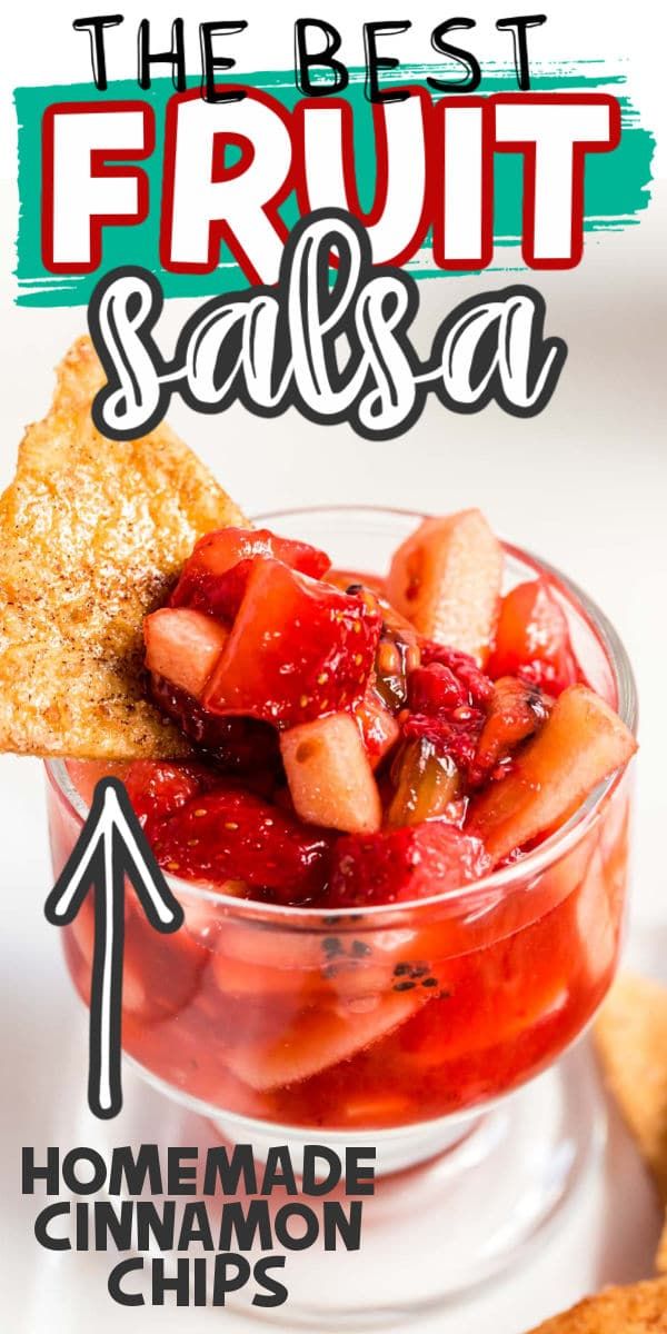 Sklenice ovocné salsy s textem pro Pinterest