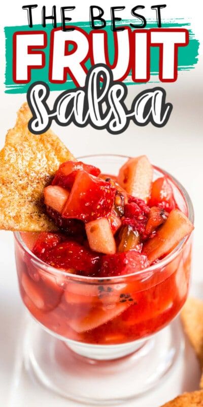 Pohár ovocnej salsy s textom pre Pinterest