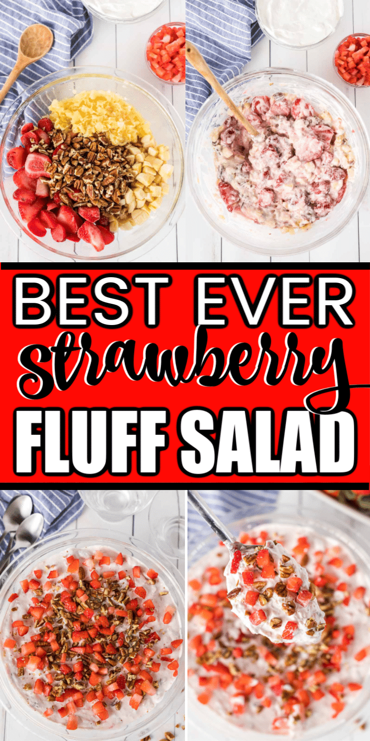 Salad fluff strawberry ini menggabungkan strawberi dengan buah, keju krim, krim disebat, dan sedikit keperangan! Ia