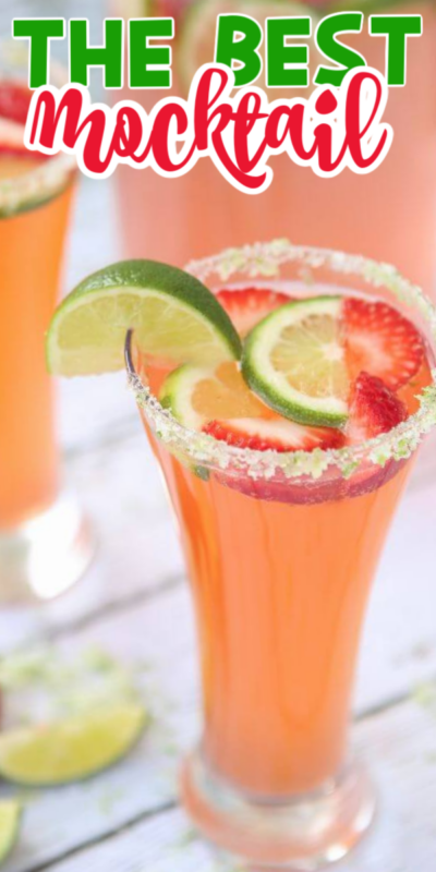 Mocktail de morango com texto para Pinterest