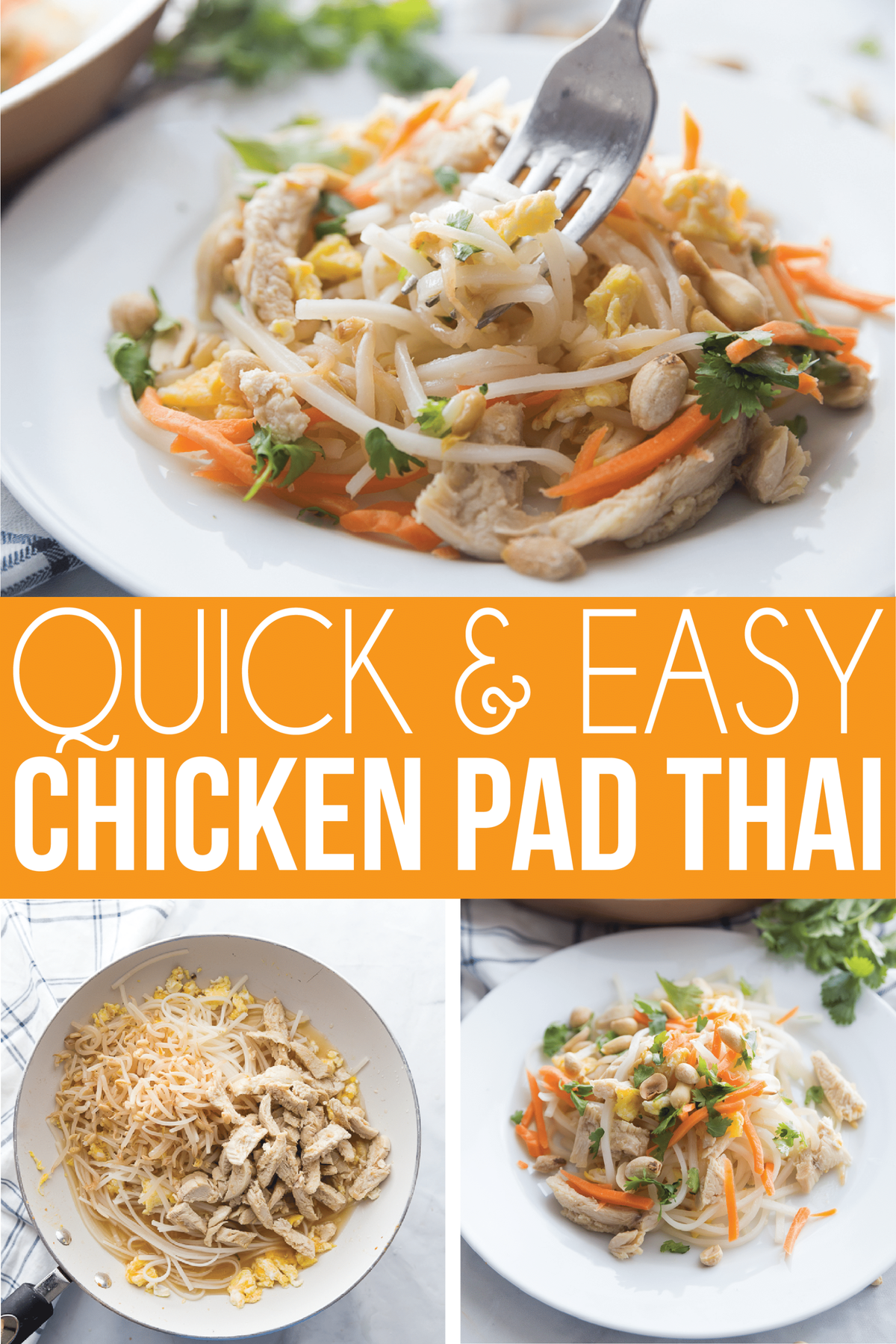 Una receta fácil de Pad Thai que se puede preparar con pollo o camarones. ¡O elige tofu para hacer de esta una gran receta vegetariana o vegana de pad Thai también! ¡Es la mejor receta de Pad Thai que he encontrado y se puede cubrir con cualquier ingrediente saludable que desee!