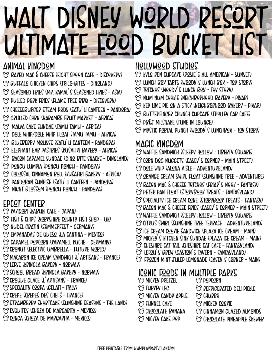 Senarai makanan ringan Disney yang boleh dicetak