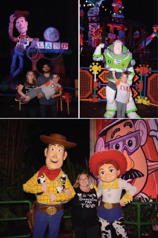 Salutacions de personatges a Toy Story Land durant Disney After Hours