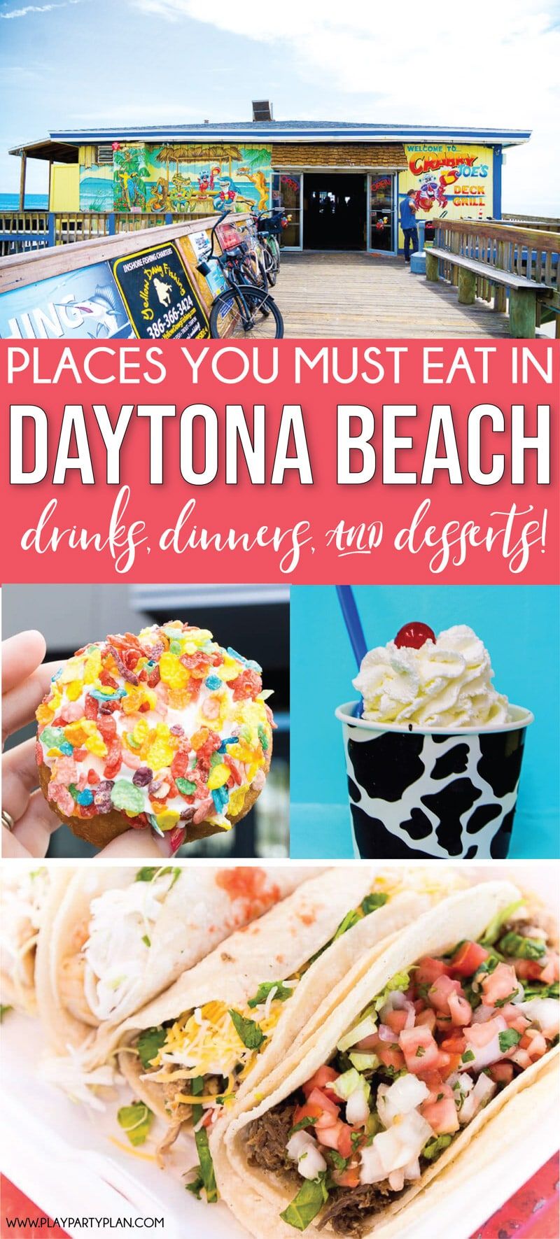Os melhores restaurantes de Daytona Beach Florida! Tudo, desde comida no calçadão até comida perto das margens da praia!